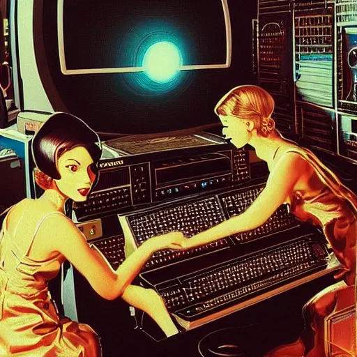 Image similar to detailed portrait of a retro computer, interior, filigree ornaments, artstation, upstage lighting, syd mead, in africa, cinematic