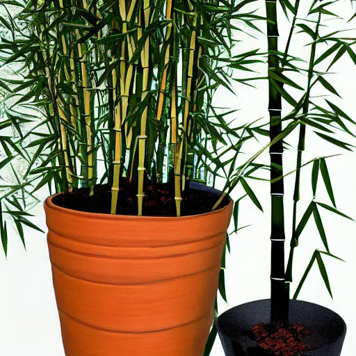 Prompt: a bamboo plant in a pot, Hiroaki Tsutsumi style