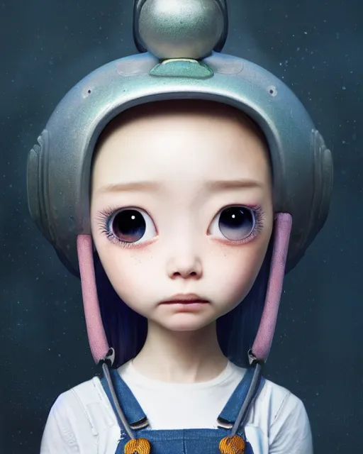 Prompt: very beautiful portrait of an extremely cute and adorable android girl wearing overalls, smooth, perfect face, fantasy, character design by mark ryden and pixar and hayao miyazaki, sharp focus, concept art, intricate detail, cinematic lighting, hyperrealistic, 5 0 mm, diorama macro photography, 8 k, nature