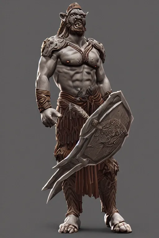 Image similar to ancient Greek statue of a orc warrior from world of Warcraft, highly detailed,3dsmax,blender, trending on artstation, realistic