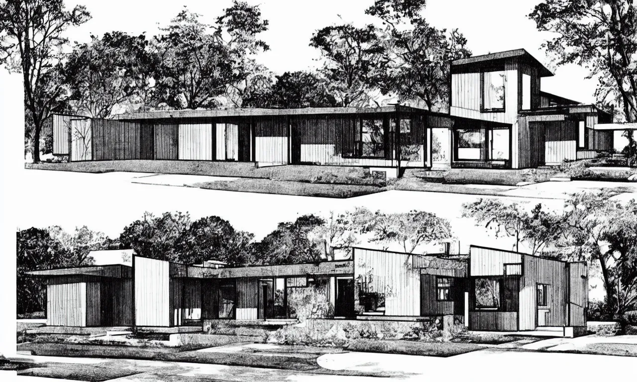 Prompt: detailed blueprint for a 3bd 2ba house, 1959, architectural plan