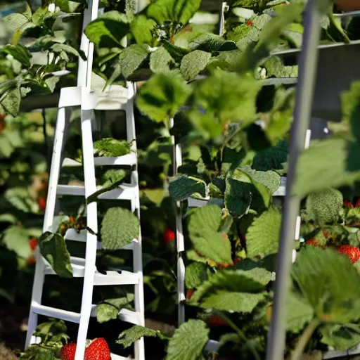 Image similar to a ladder leading up to a strawberry plant