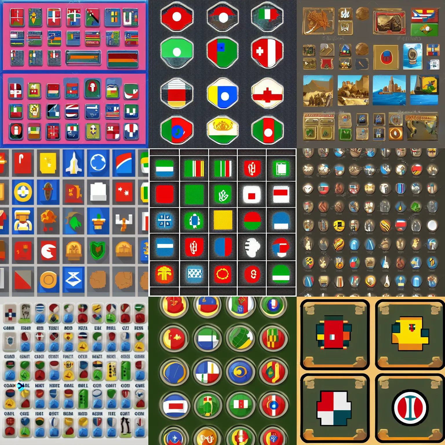 Prompt: iconset for italian faction for ` colonization 9 5 `, sid meier, pixel, icons, game icons, high quality, 2 5 6 x 2 5 6, asset store, strategy game