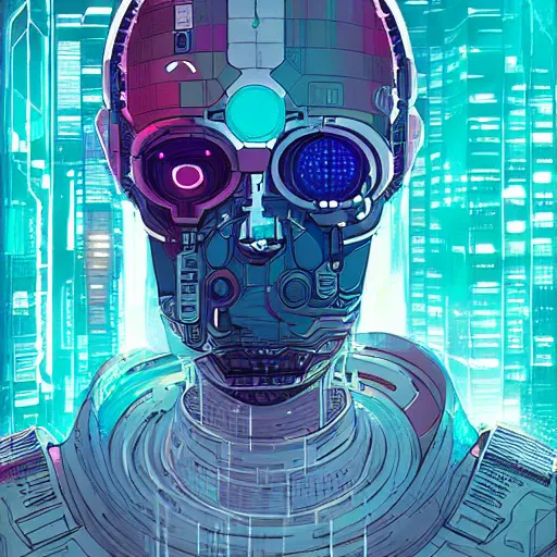 Prompt: a portrait of a neuromancer, cyberpunk concept art by josan gonzales,