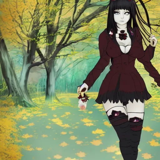 Prompt: hellish succubus walks under sakura trees