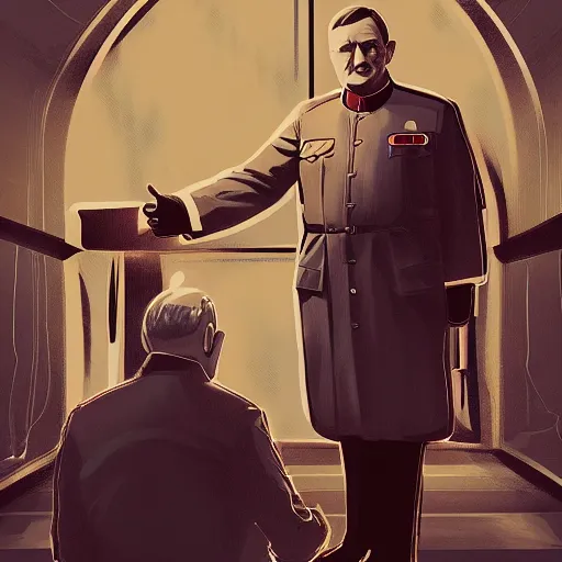 Image similar to Adolph Hitler meeting John Paul II, illustration in cyberpunk style, trending on Artstation