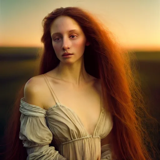 Image similar to photographic portrait of a stunningly beautiful renaissance female in soft dreamy light at sunset, extremely long hair, contemporary fashion shoot, by edward robert hughes, annie leibovitz and steve mccurry, david lazar, jimmy nelsson, breathtaking, 8 k resolution, extremely detailed, beautiful, establishing shot, artistic, hyperrealistic, beautiful face, octane render