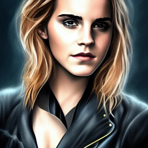 Image similar to Emma Watson as Black Canary, digital painting, highly detailed