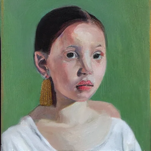 Prompt: Girl with an earring, oil portrait