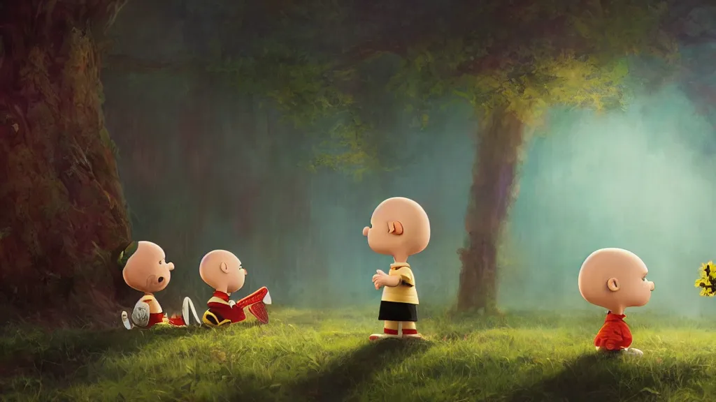 Image similar to charlie brown guest stars in lucasfilms latest sci - fi thriller, technicolor, rendered in octane, by yuumei, bayard wu, wlop, tim white, ross tran, 4 k