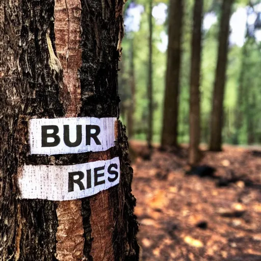 Image similar to text reading burn in the forest with trees growing out of it