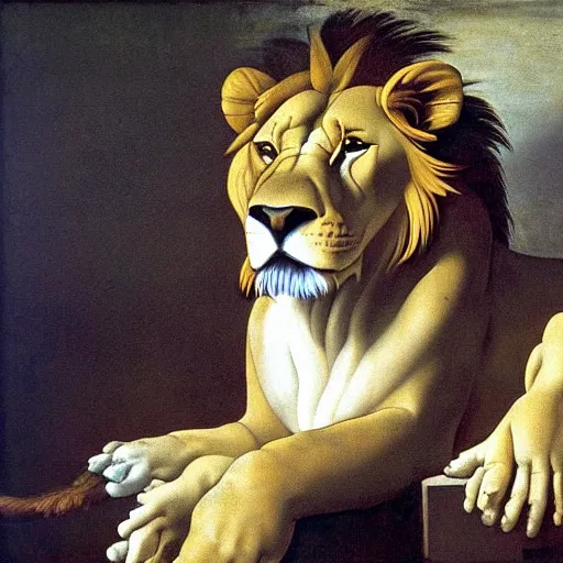 Image similar to majestic painting of a lion by Michelangelo Merisi da Caravaggio