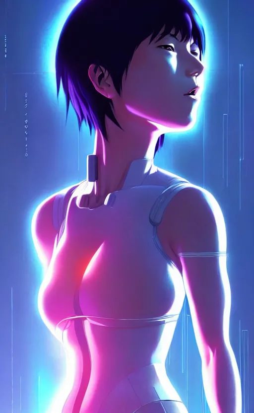 Image similar to a fullbody portrait of motoko kusanagi ghost in the shell, finely detailed features : : gits sac twenty forty five netflix : : by ilya kuvshinov, rossdraws, artgerm, sola digital arts, production ig, volumetric lighting, anti aliasing, raytracing : :