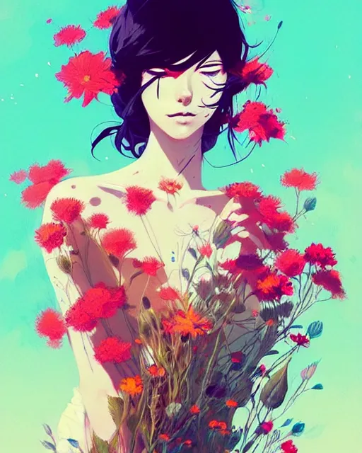 Image similar to a ultradetailed beautiful panting of a stylish woman surrounded by flowers, by conrad roset, greg rutkowski and makoto shinkai, trending on artstation