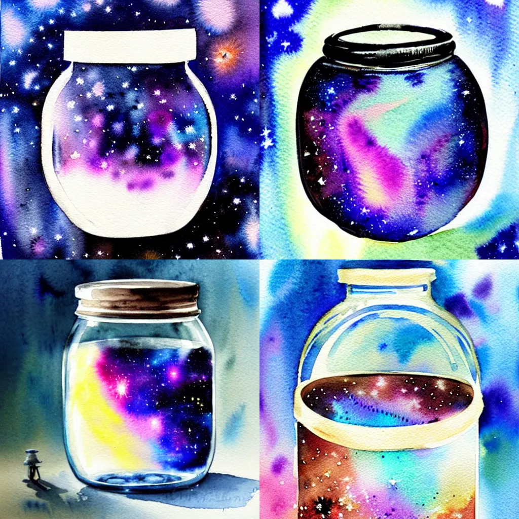 Image similar to a watercolor painting of a galaxy inside a jar, artstation