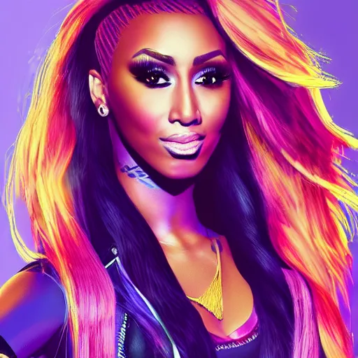 Image similar to carmella from wwe and nicki minaj, digital art, 8 k, artstation