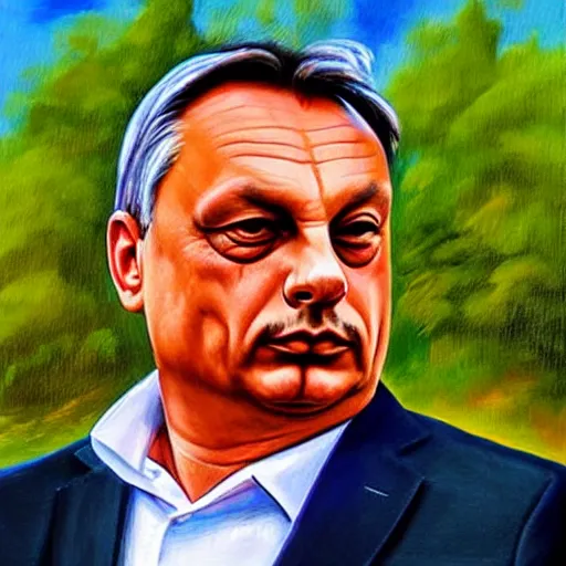 Image similar to viktor orban on vacation, oil painting