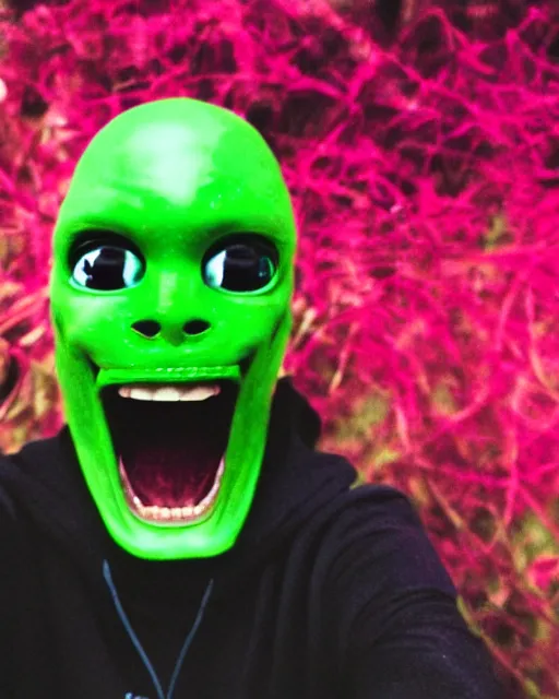 Image similar to Green alien taking a selfie with an iPhone