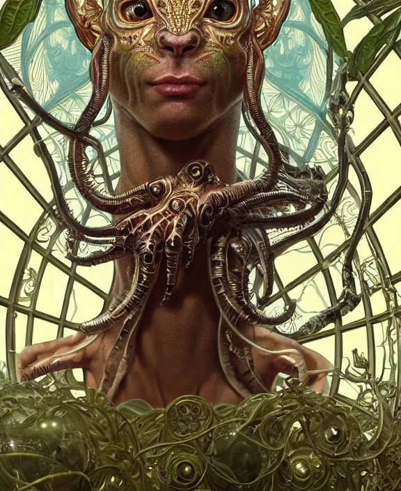 Image similar to intricate ornate opulent transparent clear see - through portrait of a terrifying beautiful male alien rat, mottled coloring, adorable, childlike, overgrown jungle environment, ultra realistic, concept art, art nouveau, photorealistic, octane render, 8 k, unreal engine. art by christopher marley and artgerm and greg rutkowski and alphonse mucha