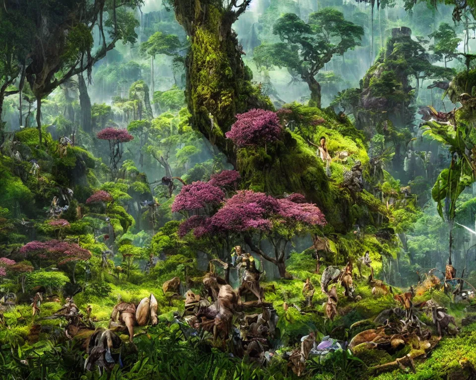 Image similar to the beastlands, avatar ( 2 0 0 9 ), lush landscape, jungle landscape, flowers