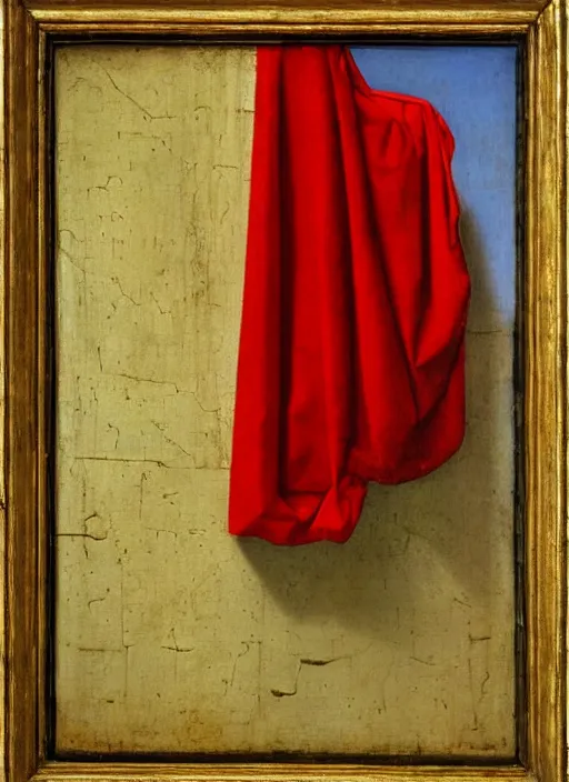 Image similar to red cloth, medieval painting by jan van eyck, johannes vermeer