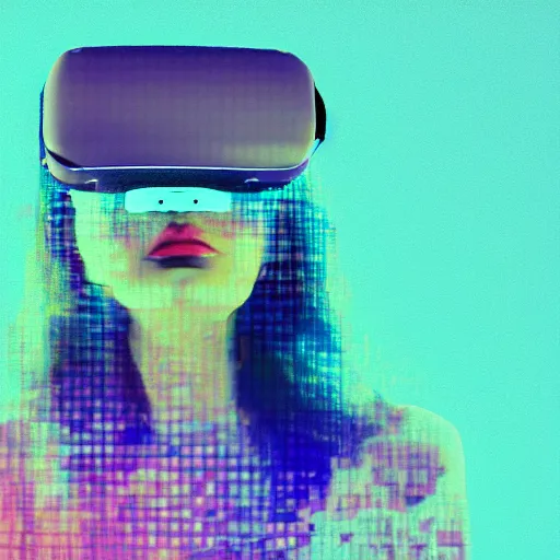 Prompt: glitchart young woman dreaming in vr, glitches, digital, hologram