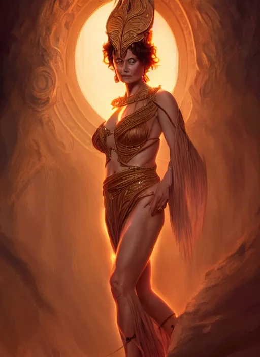 Image similar to susan sarandon as dejah thoris, intricate, elegant, glowing lights, highly detailed, digital painting, artstation, glamor pose, concept art, smooth, sharp focus, illustration, art by artgerm and greg rutkowski, artey freytag