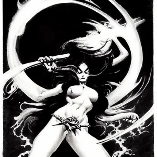 Image similar to sorceress by Frank Frazetta,fantasy artwork,beautiful,striking,high quality!!!!!,masterpiece!!!!