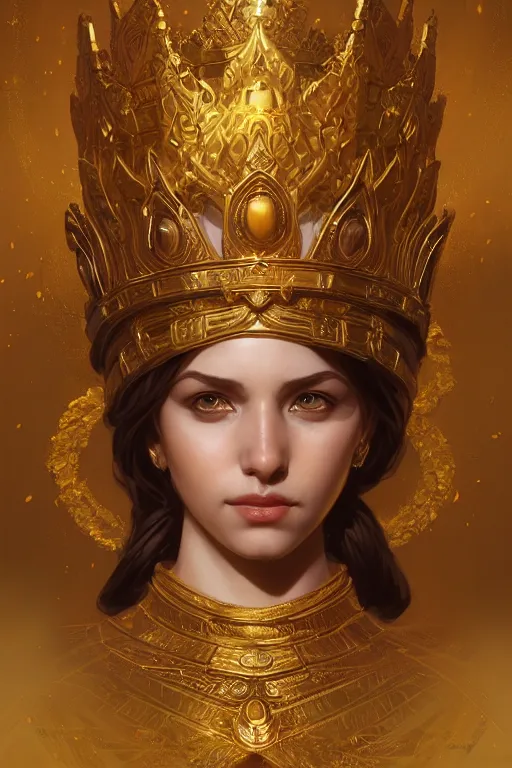 Image similar to goddess of the golden crown, highly detailed, digital painting, artstation, concept art, smooth, sharp focus, illustration, unreal engine 5, 8 k, art by artgerm and greg rutkowski and edgar maxence