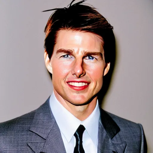 Image similar to a portrait photo of 25 year old tom cruise, with a disappointed expression, looking forward