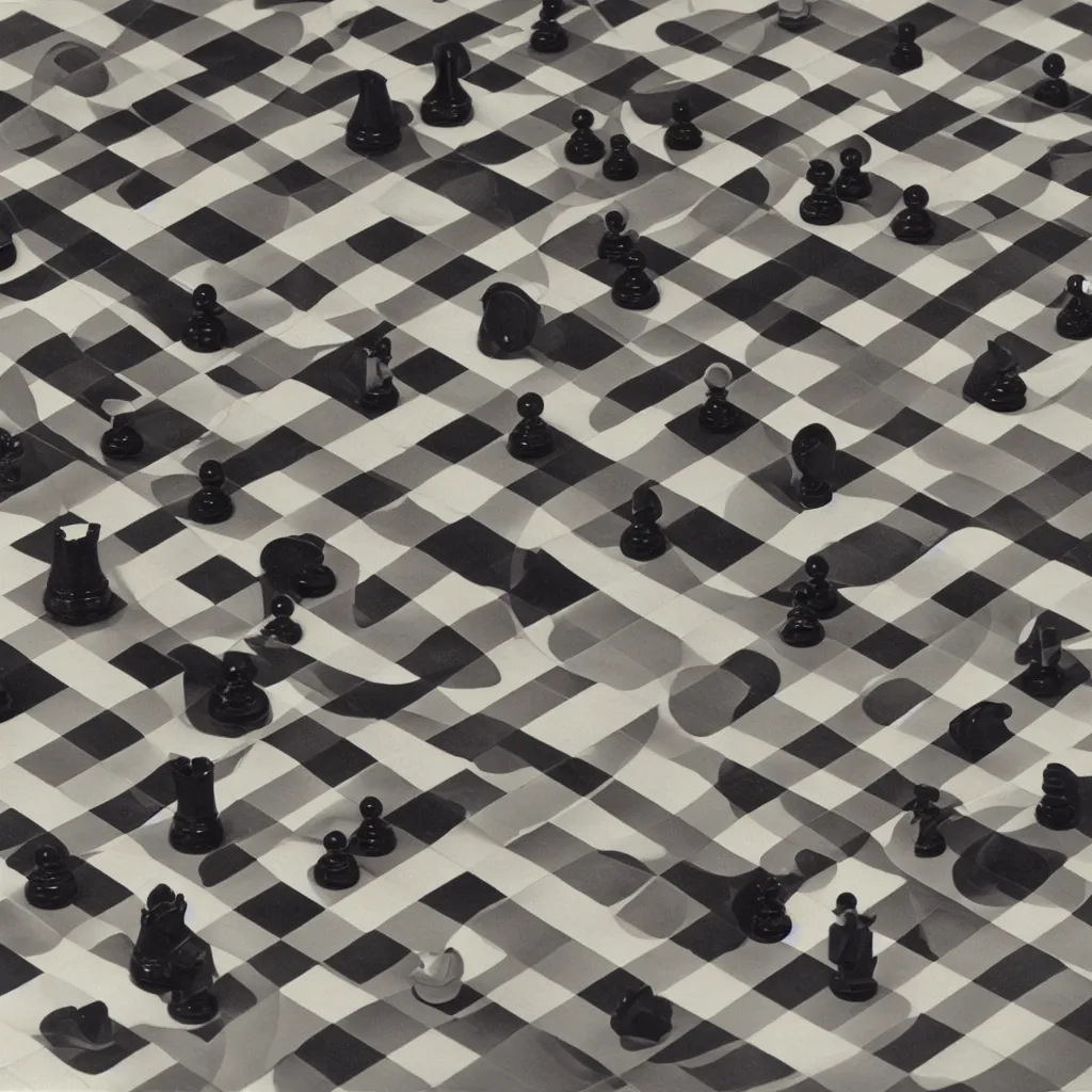 Prompt: A chessboard connected to a machine, Marcel Duchamp, Irving Penn, Rinko Kawauchi, cyberpunk, 1919