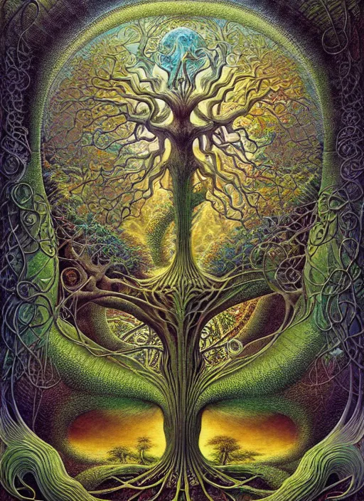 Image similar to tree of life by roger dean and andrew ferez, art forms of nature by ernst haeckel, divine chaos engine, symbolist, visionary, art nouveau, botanical fractal structures, organic, detailed, realistic, surreality