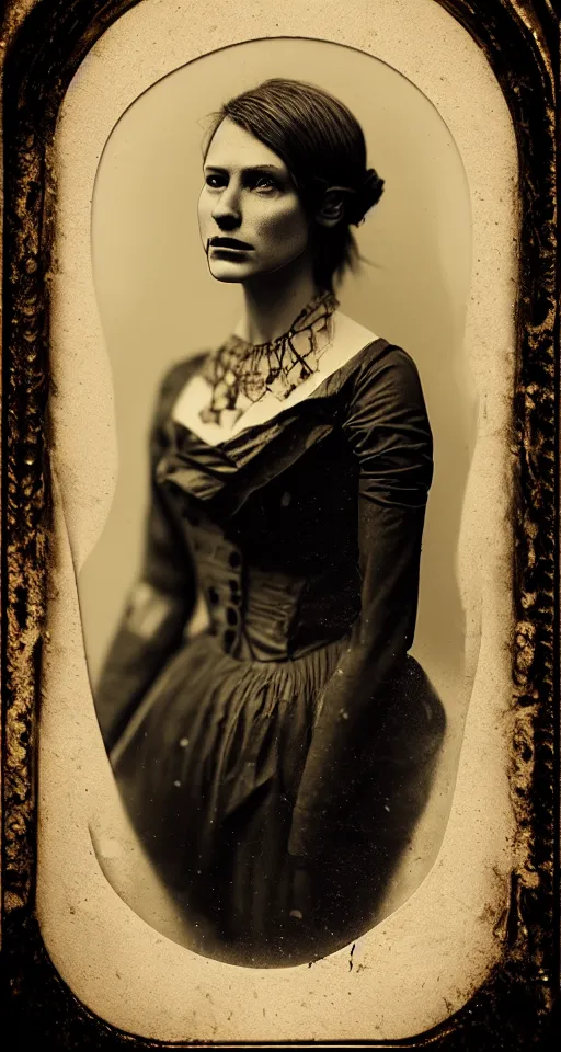 Image similar to digital collodion photograph, a portrait of a strikingly beautiful woman with regal features