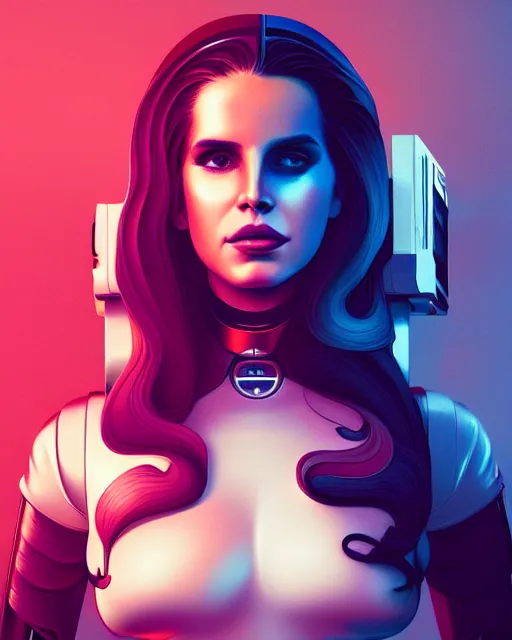 Image similar to portrait of lana del rey as a cyborg. intricate abstract. intricate artwork. by tooth wu, wlop, beeple, dan mumford. octane render, trending on artstation, greg rutkowski very coherent symmetrical artwork. cinematic, hyper realism, high detail, octane render, 8 k, iridescent accents