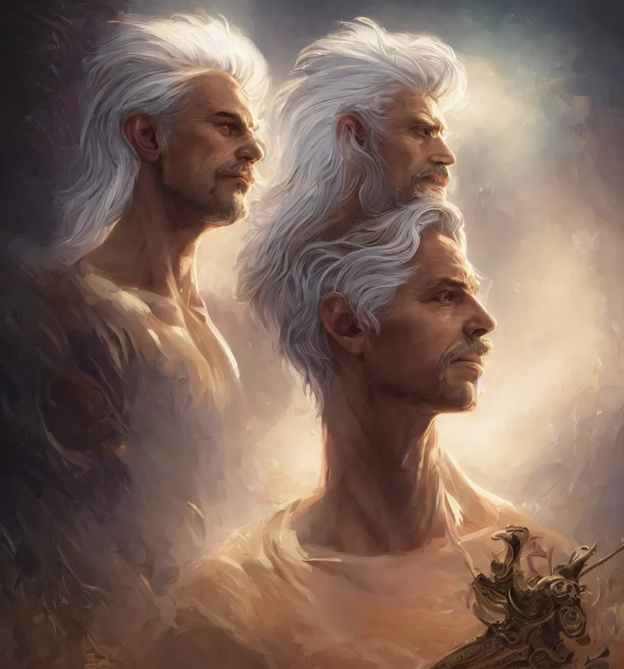 Prompt: a portrait of a beautiful, handsome prince with white hair, elegant, backlit, incredible lighting, strong rim light, highly detailed, god rays, digital painting, HDRI, by Alvaro Castagnet, Peter Mohrbacher and Dan Mumford, vivid colors, high contrast, 8k resolution, intricate, photorealistic, smooth