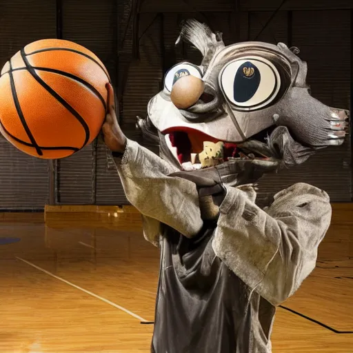 Prompt: animatronic!! Basketball, exposed mechanics, photo, Stan Winston studios, detailed, 4k