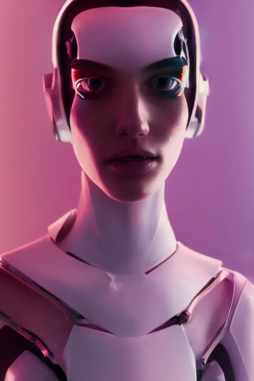 Image similar to white one cast futuristic biomechanic future human, beautiful face, female, futuristic, neon lights, cyberpunk, 8 k, digital painting, by beeple and makoto shinkai, trending on cg society, glamour pose, fashion photography, high fashion, canon r 3, photorealistic, hyper realisitic