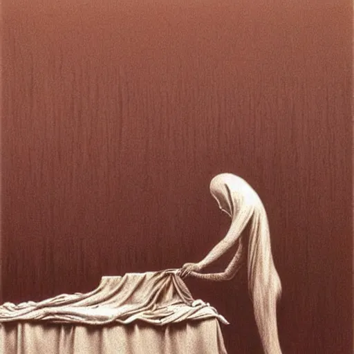 Prompt: a ghost ironing on an ironing board, art by beksinski, bernie wrightson, junji ito, trending on artstation, optical illusion, horror film, creepypasta