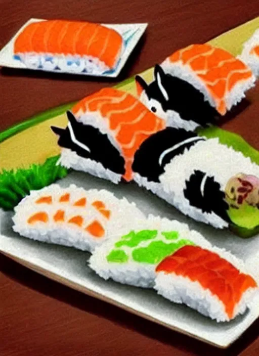 Image similar to clear photorealistic picture of adorable cats made out of sushi