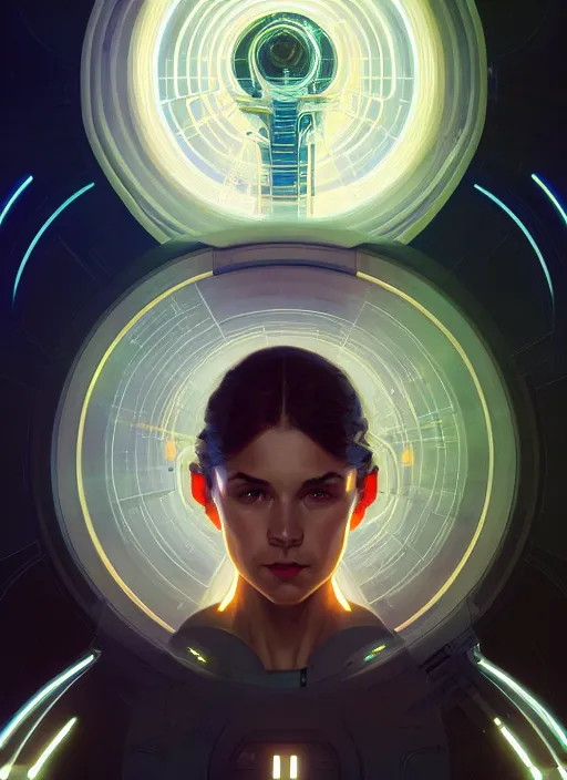 Image similar to symmetry!! portrait of scientist, tech wear, scifi, glowing lights!! intricate elegant, highly detailed, digital painting, artstation, concept art, smooth, sharp focus, illustration, art by artgerm and greg rutkowski and alphonse mucha