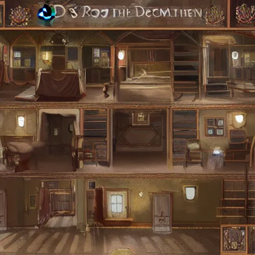 Image similar to the 6 th room in the inn, insane events, degenerate content, concept art