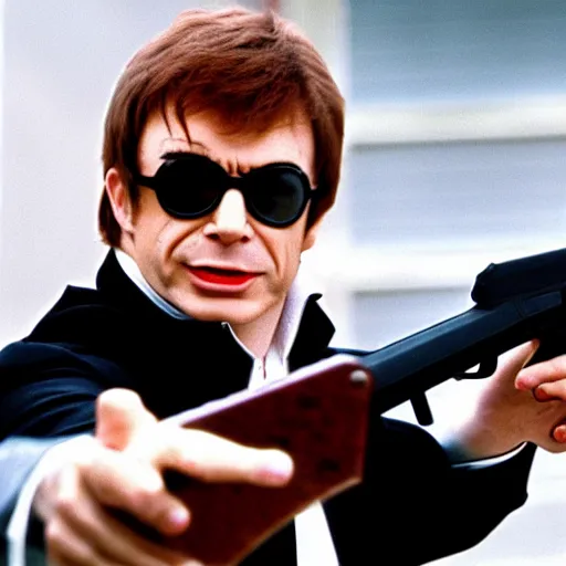 Image similar to austin powers shooting an ak - 4 7, photography, movie,