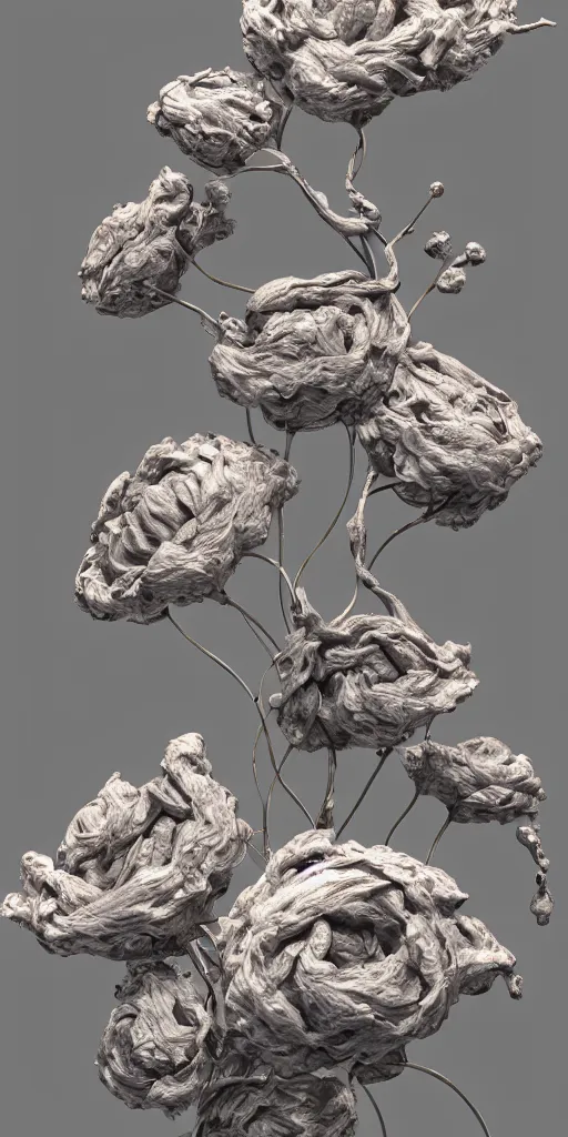 Image similar to a render of a 3 d organic structure, wilted flowers, c 4 d, made of marble, by zhelong xu and ernst haeckel, hyper realistic, plain background, 8 k, volumetric lightning, trending on artstation