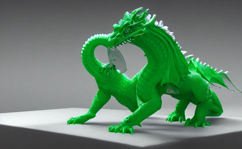 Prompt: statue of a dragon made of green jade, subsurface scattering, translucent, Dynamic Light and Shadows, Rendering, Redshift, 8k