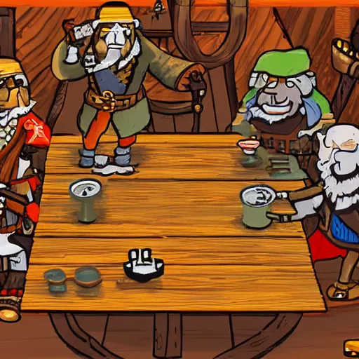 Image similar to important pirates drinking grog in a tavern table 16 bit