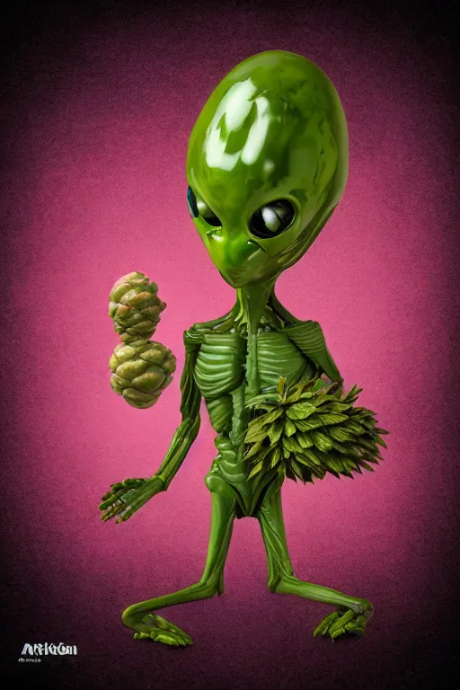 Prompt: a humanoid figure alien with an artichoke for a head, highly detailed, digital art, sharp focus, trending on art station, anime art style