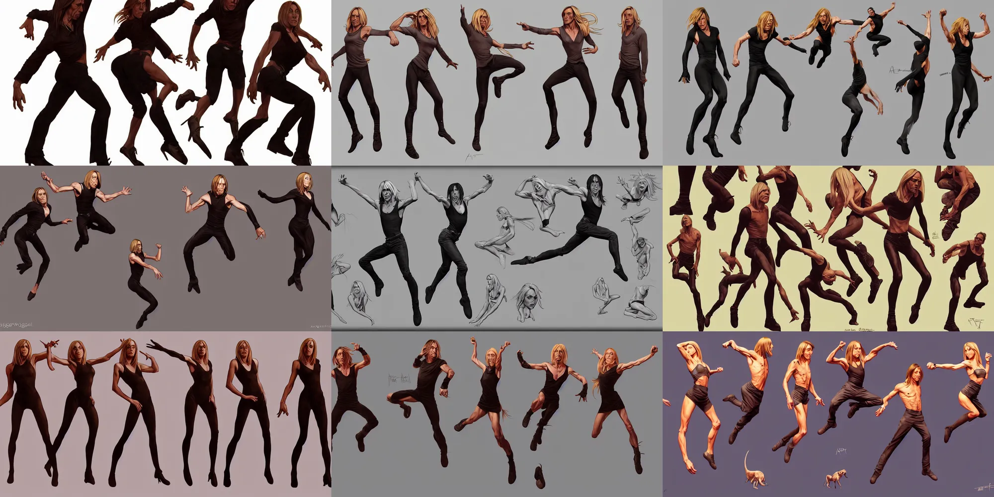 Prompt: iggy pop jumping and dancing, character sheet, character design, contrast, deep focus, turnaround, highly detailed, dramatic lighting, digital painting, artstation, concept art, matte, sharp focus, illustration, elegant, art by artgerm and greg f and alphonse mucha.