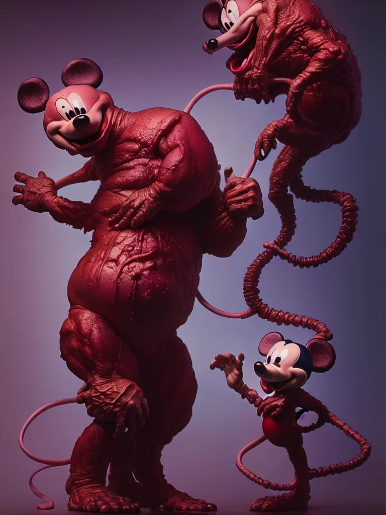 Prompt: hyperrealistic rendering, fat smooth john carpenter flesh monster mickey mouse by donato giancola and greg rutkowski and wayne barlow and zdzisław beksinski, product photography, action figure, sofubi, studio lighting, colored gels, colored background