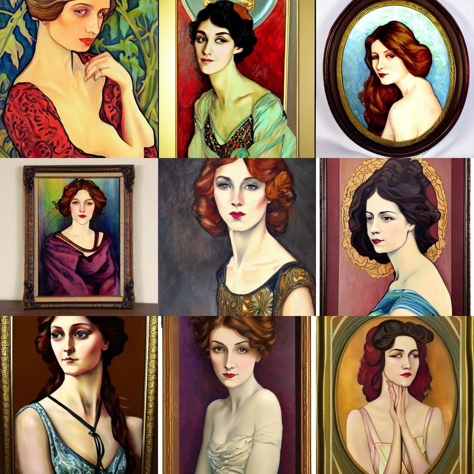 Prompt: beautiful woman portrait oil painted in art nouveau style