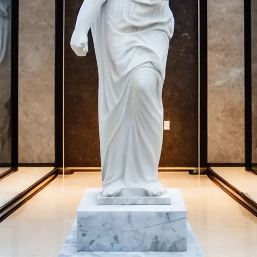 Image similar to a faceless marble statue of a faceless angel in a luxurious museum with elegant sunlight hitting the statue, 4 k, hyper realistic, extremely detailed,